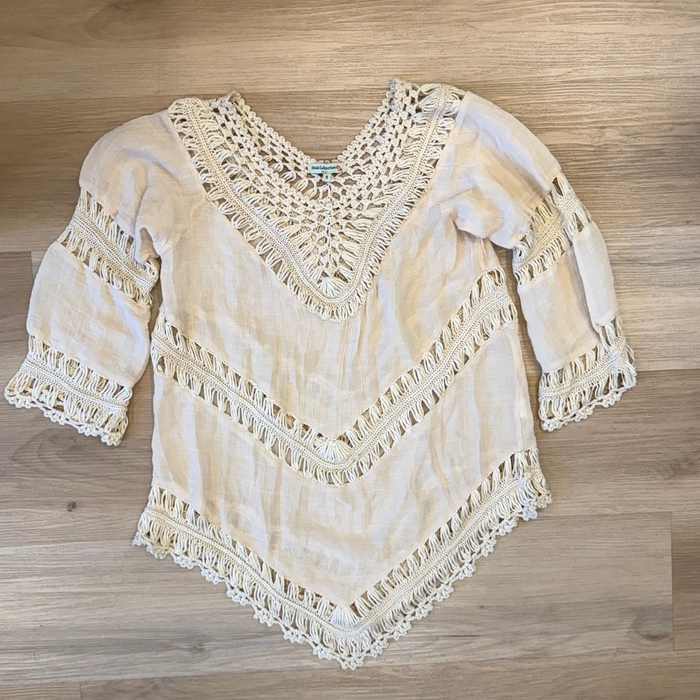 Vivid Collection Bohemian Crochet Swimsuit Cover-up Size Small - Cream Beige